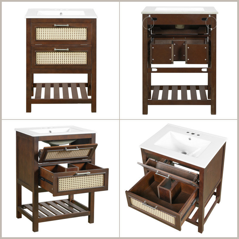 Meuble-lavabo de 24 po avec lavabo rétro, Dark Brown