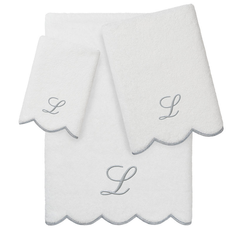 Ensemble de serviettes personnalisées 100% coton turque ADORNIA 3 pièces Linum Home Textiles, L, Blanc / Gris