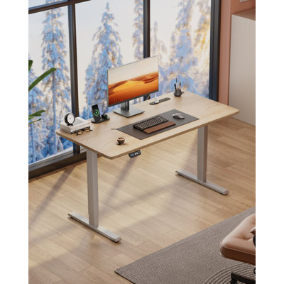 Electric Height-Adjustable Standing Desk with Built-In Power Outlets & USB Ports, Sit-Stand Home Office Desk with Memory Control Panel & Cable management