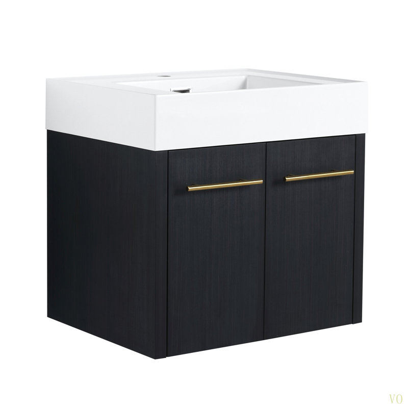 Meuble-lavabo mural 24 po avec lavabo, lavabo en résine à rebords épais, ensemble KD, 24"