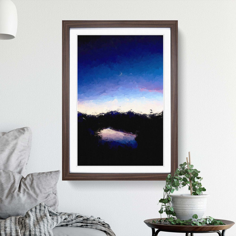 Crescent Moon Above a Lake in Abstract - Picture Frame Graphic Art Print, Walnut Framed, 87cm H x 62cm W x 2cm D