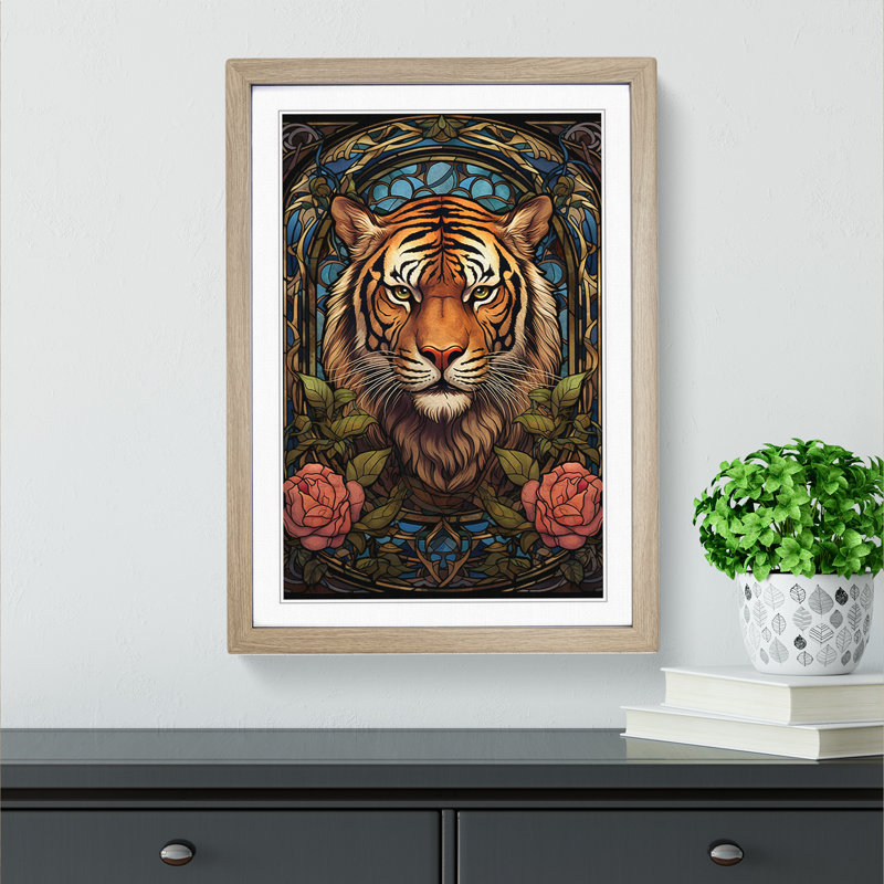 Tiger Art Nouveau No.2 - Print, Oak Framed, 46cm H x 34cm W