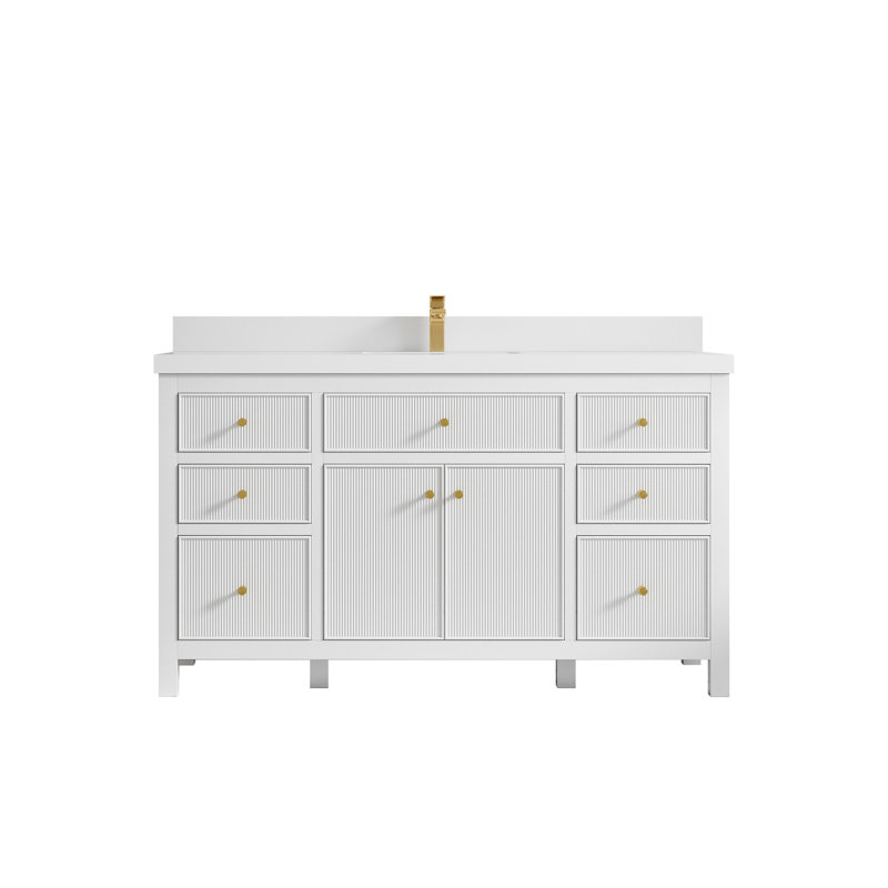 White 60'' Single Bathroom Vanity with Quartz Top