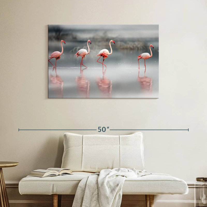 Pink Flamingos Lined Up, 26" H x 39" W