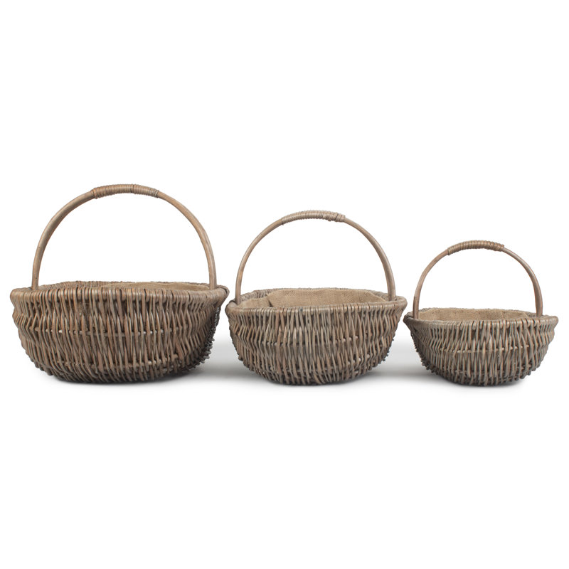 August Grove Shallow Lined Trug Wicker 3 Piece Basket Set