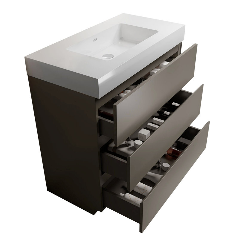 36" Bathroom Vanity With Sink, Large Storage Freestanding Bathroom Vanity, One-Piece Sink Basin Without Drain And Faucet, Pre-Assembled, Bathroom Vanity