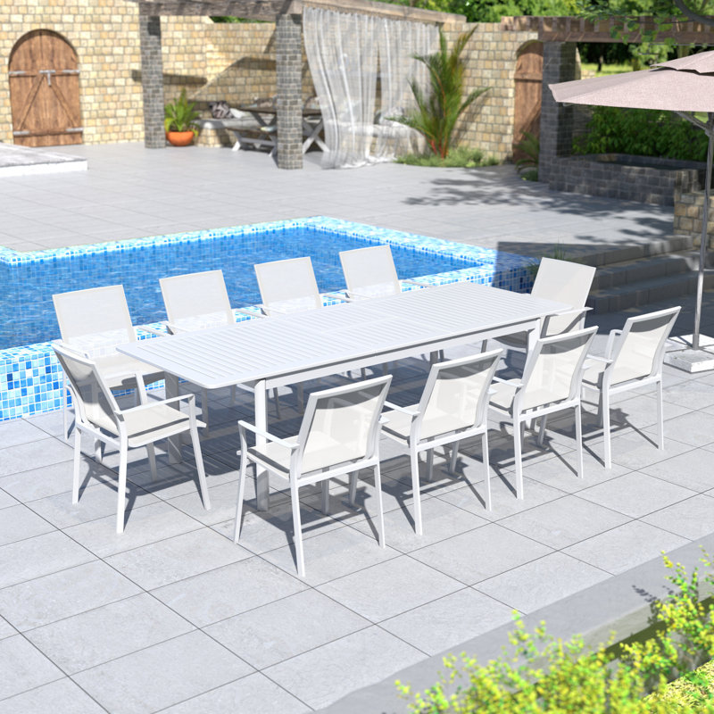 Ensemble repas extensible rectangulaire en aluminium pour 10 personnes, Blanc