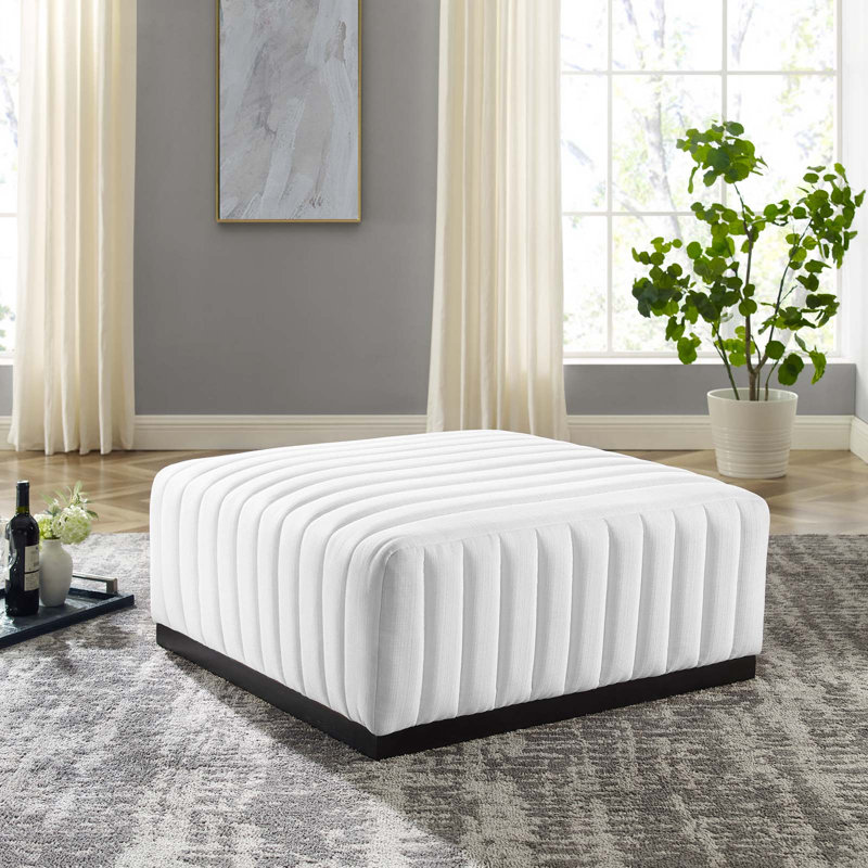 Modway Conjure Channel Tufted Upholstered Ottoman, Black White 100% Linen