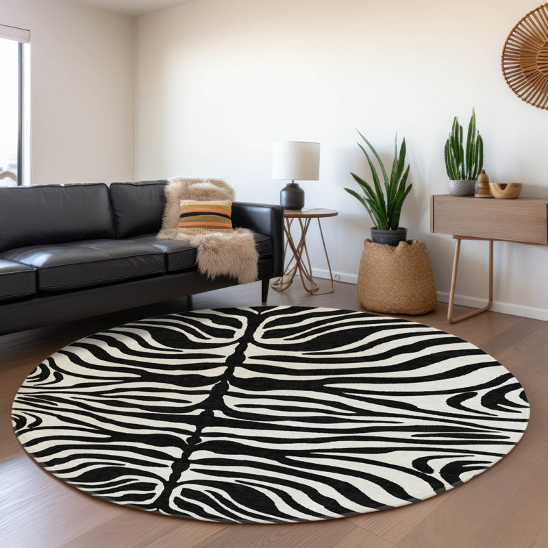 Premium Machine Washable Goulven AMF1042 Animal Print Rug, Round 8'