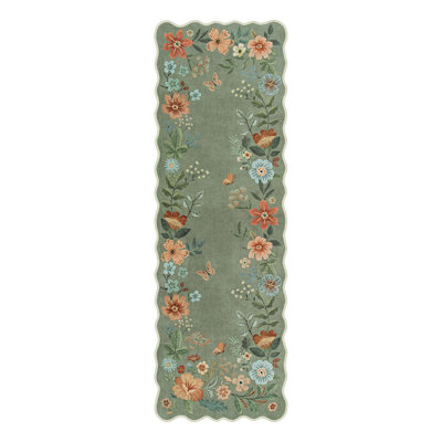 Floral Runners For Hallways, 2X6 Kitchen Runner Rug Ultra-Thin Soft Rug, Non-Slip Washable Rug Runner Stain Resistant Boho Rug Low-Pile Carpet Runner For ‎Laundry Bathroom Bedroom(2X6ft,Green)