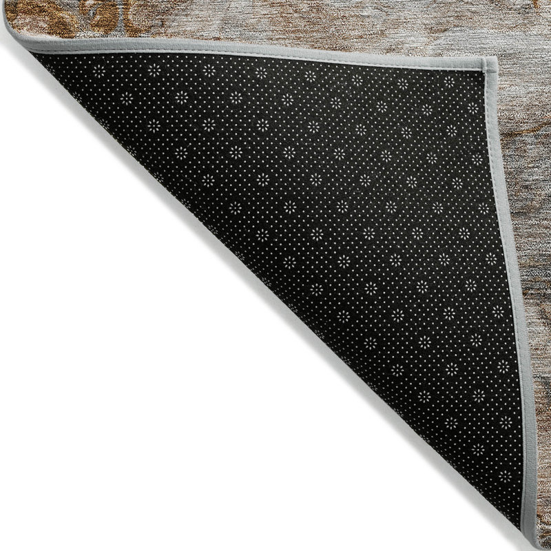 Tapis extérieur lavable abstrait gris et argent 5 pi x 8 pi en terre cuite