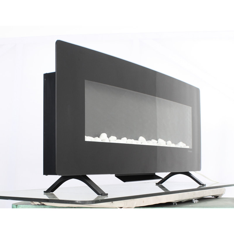 Antique Black Curved Fireplace - 1400W Heating, 4 Backlight Colors, Timer Function, Wall Mounted, Tempered Glass Electric With Design 5000 /H Heat, 8 Ember Bed Remote Included, Table Top/Wall Mounted