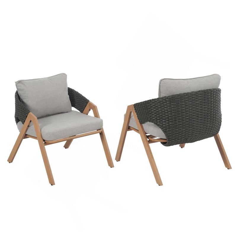 Chaise de patio avec coussins (ensemble de 2), Gris, Gris