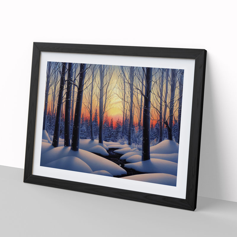 A Winter Forest Sunset - Single Picture Frame Print, Black, 25cm H x 34cm W x 2cm D