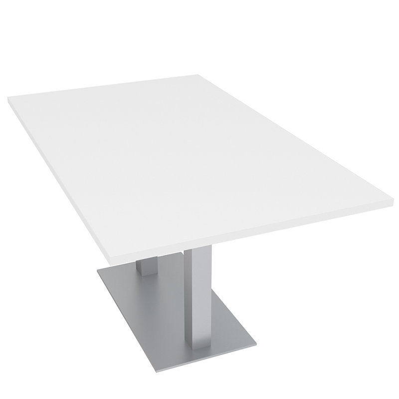 Table de conférence rectangulaire avec base en métal double, L 60 po x l 36 po, Blanc classique, Argent argent