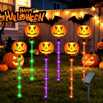 17,7 po de lumières d'Halloween chemin de citrouille solaire, lumières de piquet Jack-O-Lantern avec 8 modes d'éclairage, décoration d'Halloween IP65 imperméable à l'énergie solaire pour jardin de jardin