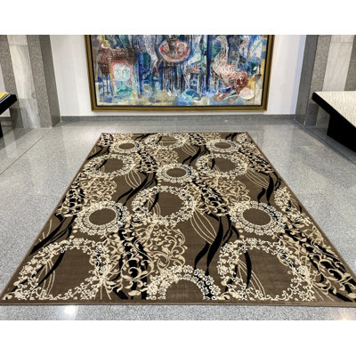 Tapis brun en laine tissé à la machine Kirksey