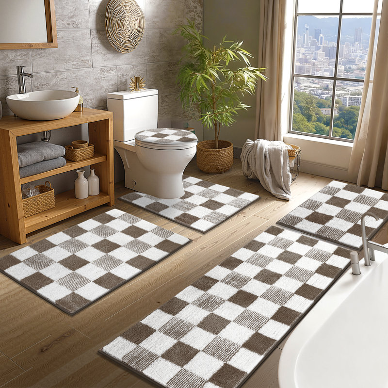 Absorbent Washable Bathroom Rug, Brown