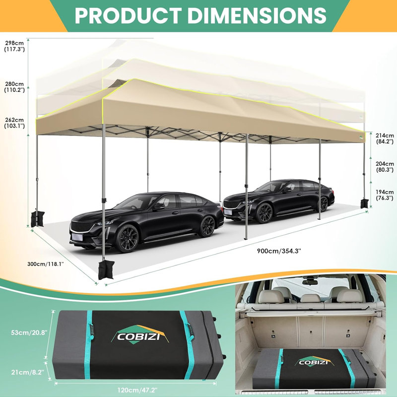 10x30 Pop Up Canopy, Waterproof Pop Up Canopy, Khaki