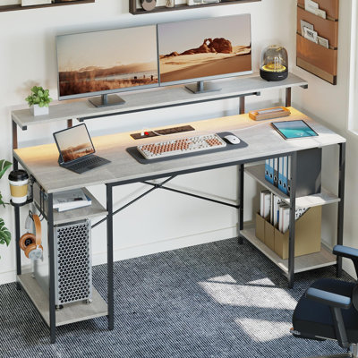 Iron Computer Desk with Built-In Electrical Outlet