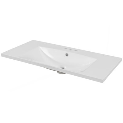 36" Single Bathroom Vanity Top With White Basin, 3-Faucet Holes, Ceramic, White