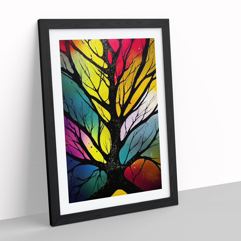 Vibrant Abstract Trees No.1 - Wall Art, Black Framed Paper, 66cm H x 48cm W, White