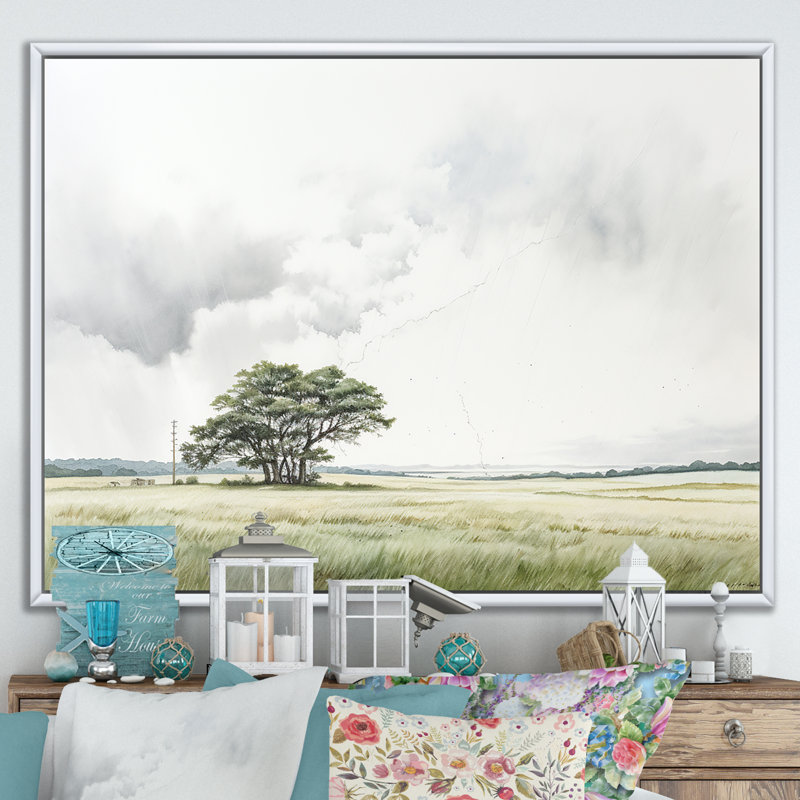 «Gray Lightning Scenery Minimalisme» sur toile, Cadre flottant blanc, H 16 po x l 32 po x P 1 po