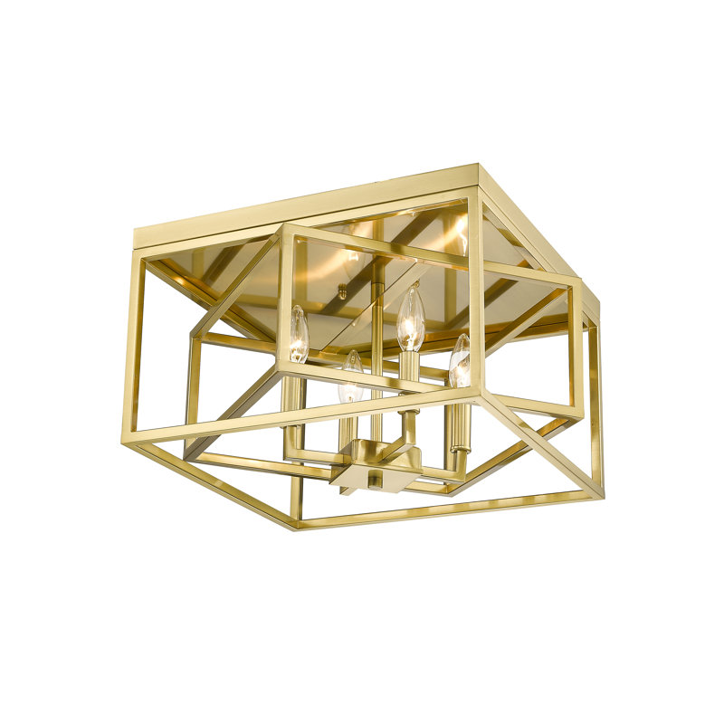 Transitional 4 Light Gold Square Flush Mount, Gold
