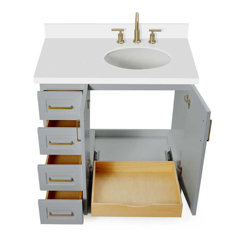 37 IN.  Single Bathroom Vanity, Right, Oval, Gray