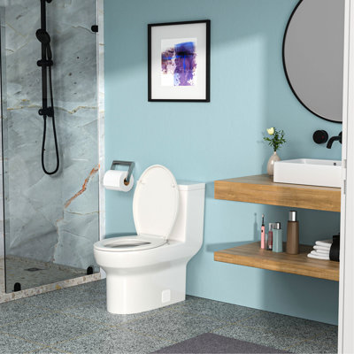 Ceramic One Piece Toilet - Easy To Clean, Soft Close Seat, Quiet Flush, White, 28.85 In. D X 16.46 W 28.4 H With Hygienic Design Silent Flushing, White Ceramic, Depth, Width, Height