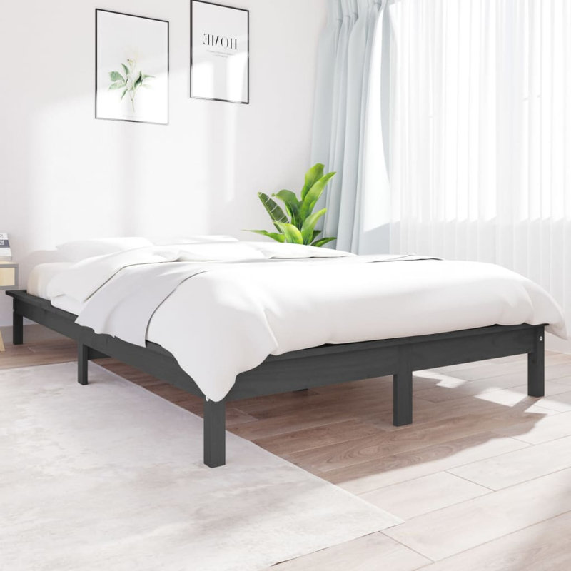 Bed Frame Solid Wood, Small Double (4'), grey