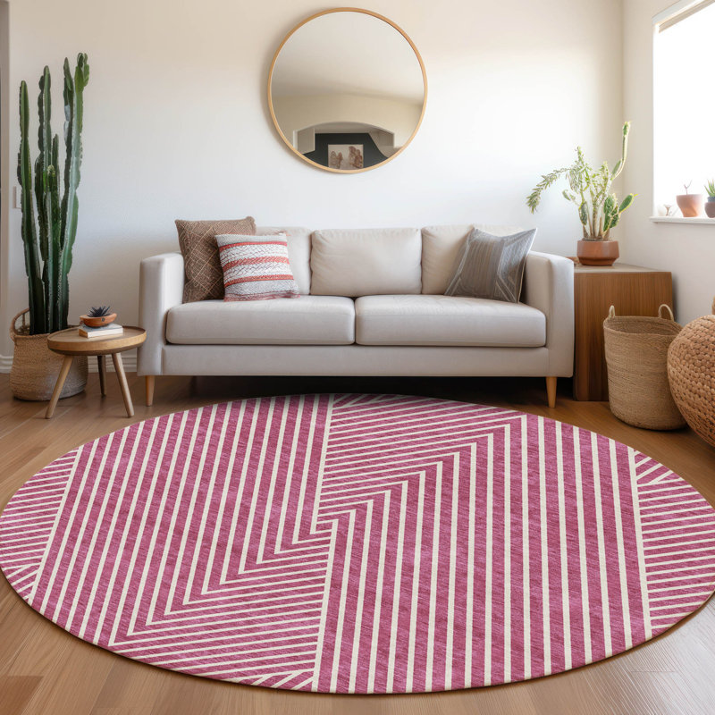Premium Machine Washable Prisco Blush Rug, Round 8'