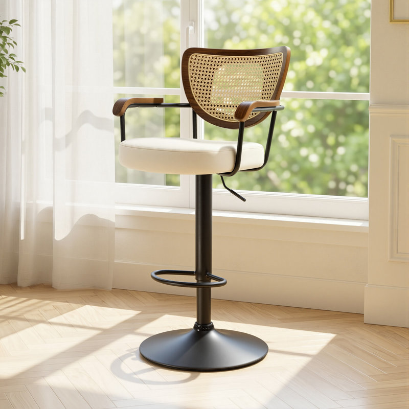 Tabouret de bar pivotant avec dossier rembourré et large de 17,7 po Kissena, White/Black