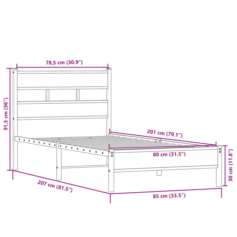 Bed, 80 x 200cm, Sonoma Oak