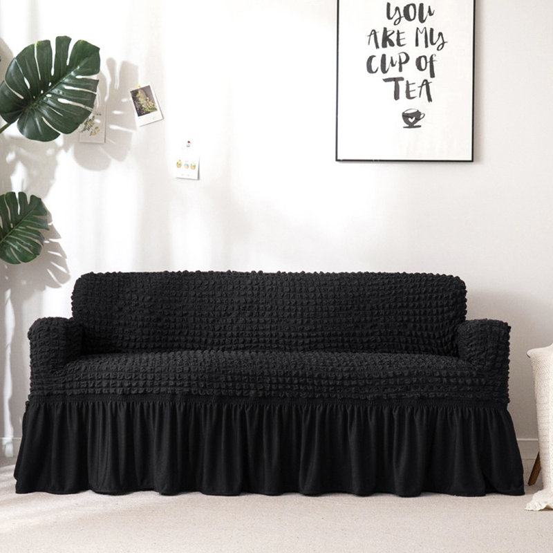 Housse pour canapé à coussins carrés / rectangulaires Bubble, Mélange de polyester noir, H 55 po x l 91 po x P 40 po