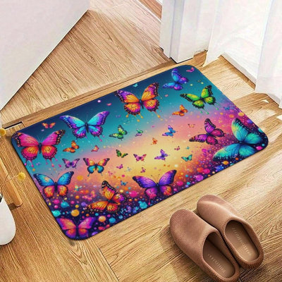 Tapis lavable antidérapant coloré en flanelle Butterfly Colorful, 24 x 36 po