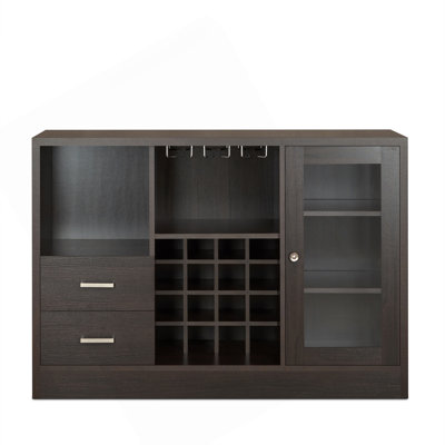 Sophisticated Espresso Finish Wine Cabinet With Versatile Storage Options