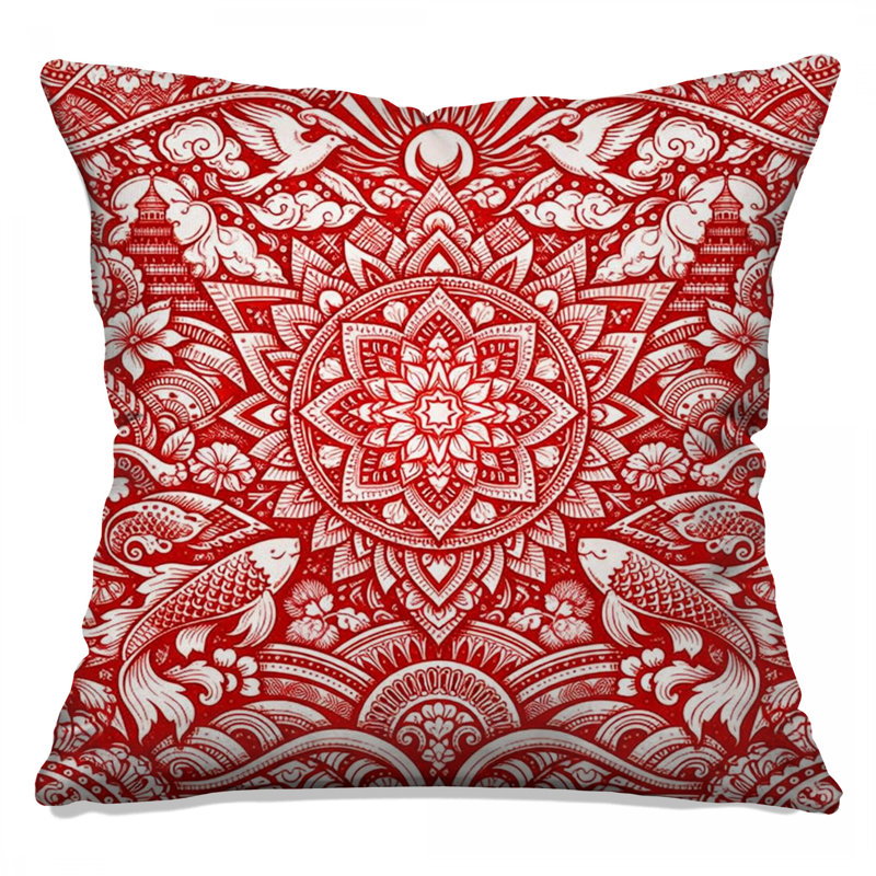 Coussins décoratifs à double face rouge complexe, 14 X 14 pouces