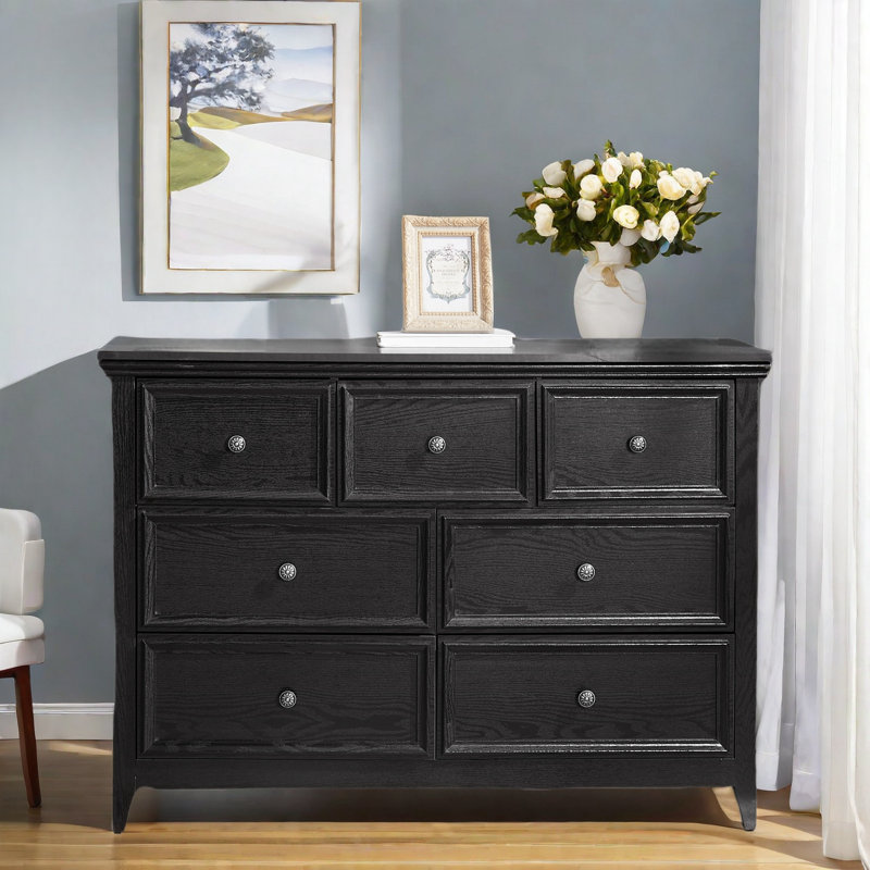 Kattan 7-Drawer Dresser with Metal Handles, Black