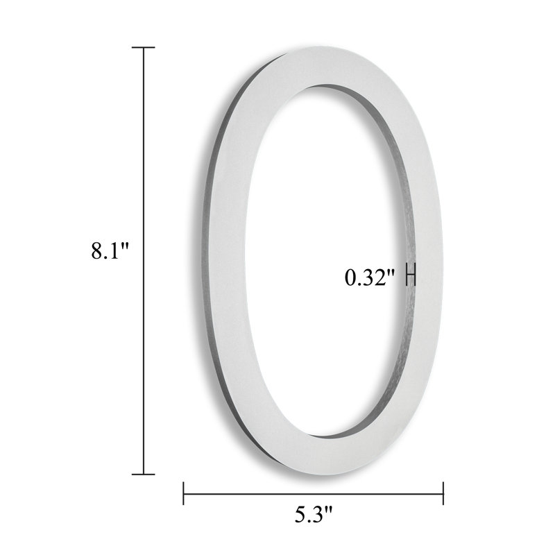 Numéro de maison 8 po en aluminium massif antirouille, flottant ou encastré, Argent givré, #0