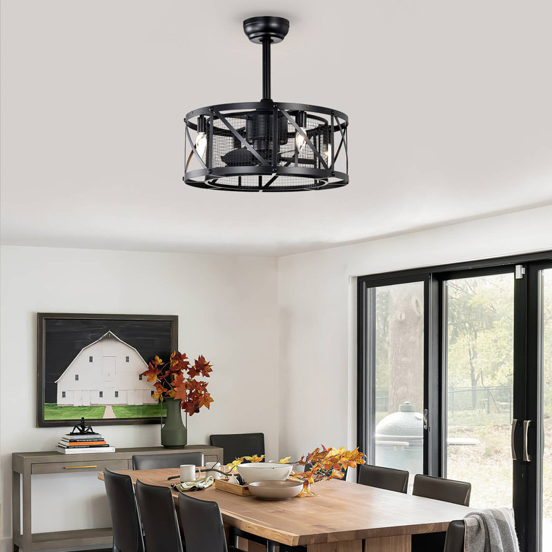 Ventilateur de plafond industriel à 20 pales de 20 po avec télécommande, ventilateur de plafond à 5 pales en ABS de petite taille - noir mat