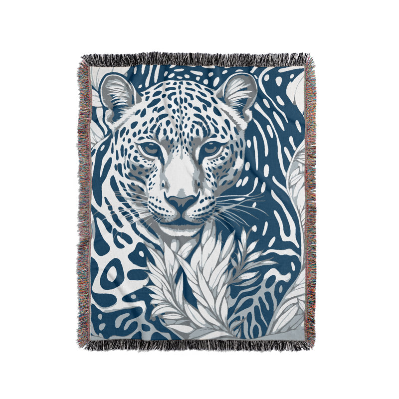 Jeté en mélange de coton léopard Fiero, L 70 po x l 50 po, Bleu / Blanc cassé