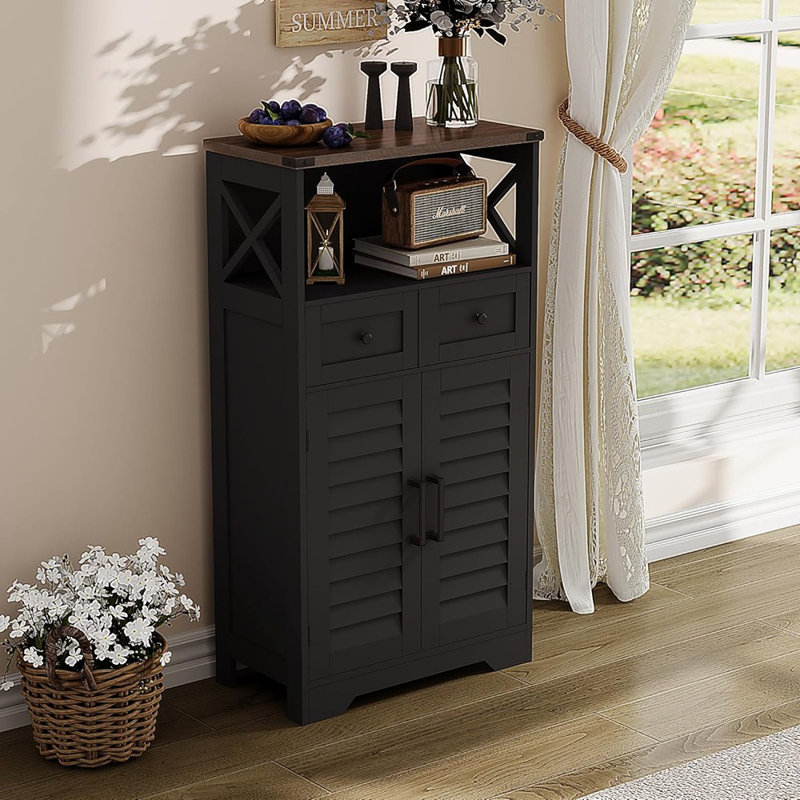 Armoire de rangement Farmhouse, armoire de plancher avec portes et tiroirs, noir