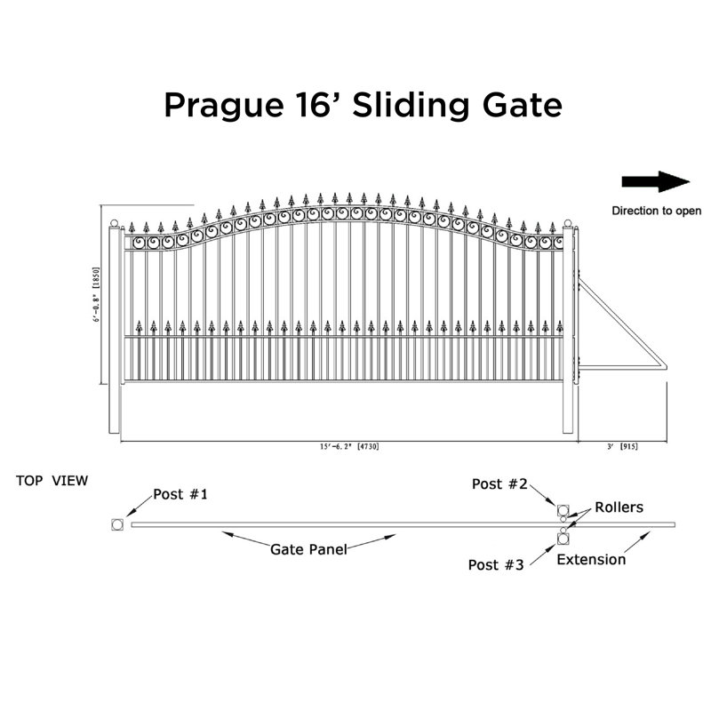 Barrière d’allée coulissante simple en acier 6 pi. H Prague, H 72,8 po x l 186,2 po