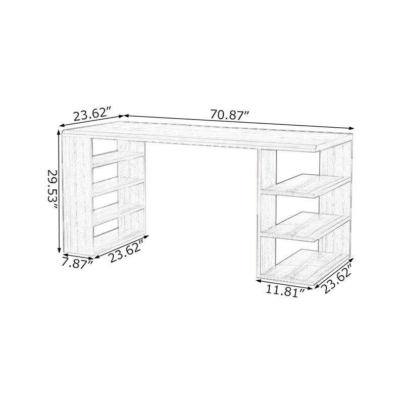 Bureaux rectangulaires bruns en bois massif, H 29,53 po x l 70,87 po x P 23,62 po