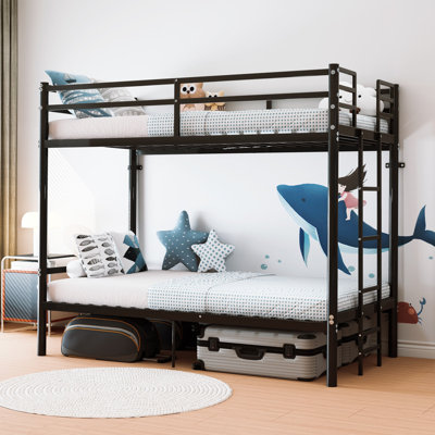 Lit superposé avec échelle et garde-corps haut, capable de se diviser, lit superposé en métal, espace de rangement, silencieux, taille simple sur simple