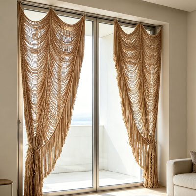 Rideau bohémien en macramé à pampille décoré à la main et tissé à la main sur fond de coton pour le mariage et la maison