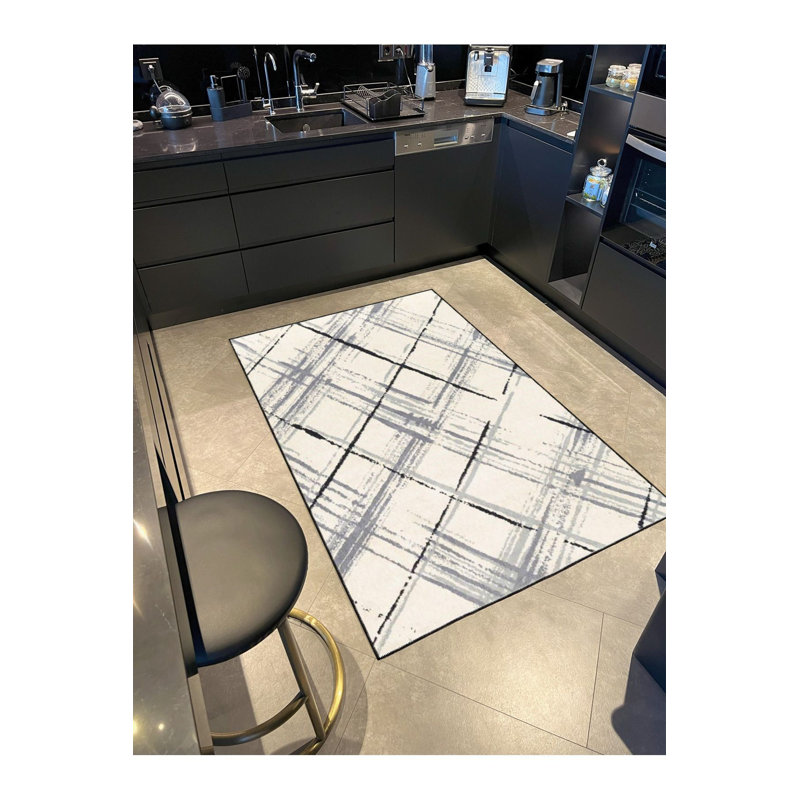 Tapis crème délavé à motif géométrique infini lavable à la machine, Sous-tapis carré 3 pi 3 po inclus
