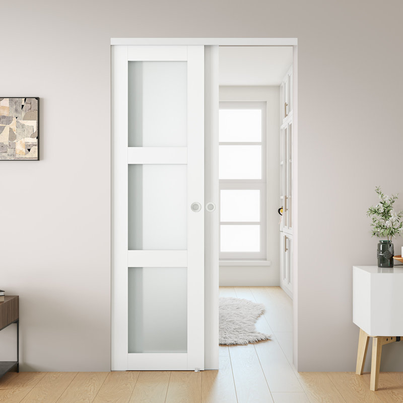 Portes coulissantes de garde-robe - Portes coulissantes en verre givré et en bois manufacturé de 72 po x 80 po avec quincaillerie d'installation