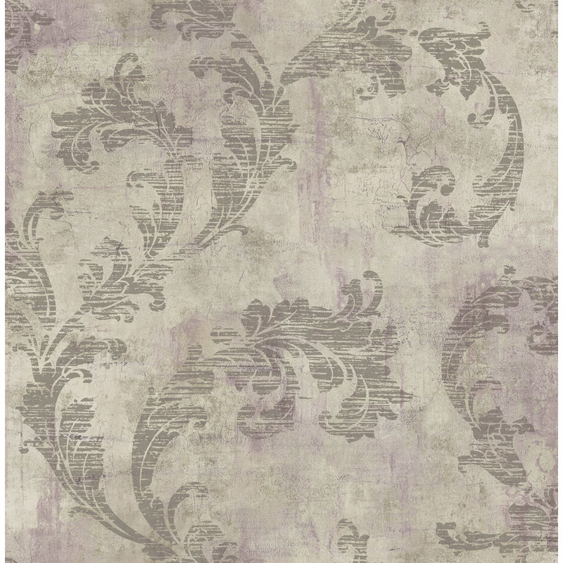  Papier peint non teint Carnegie Acanthus, Metallic Smoke & Grape